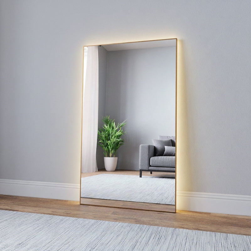 Aitta-peili LED-valoilla ja tammikehyksellä (80x135 cm)