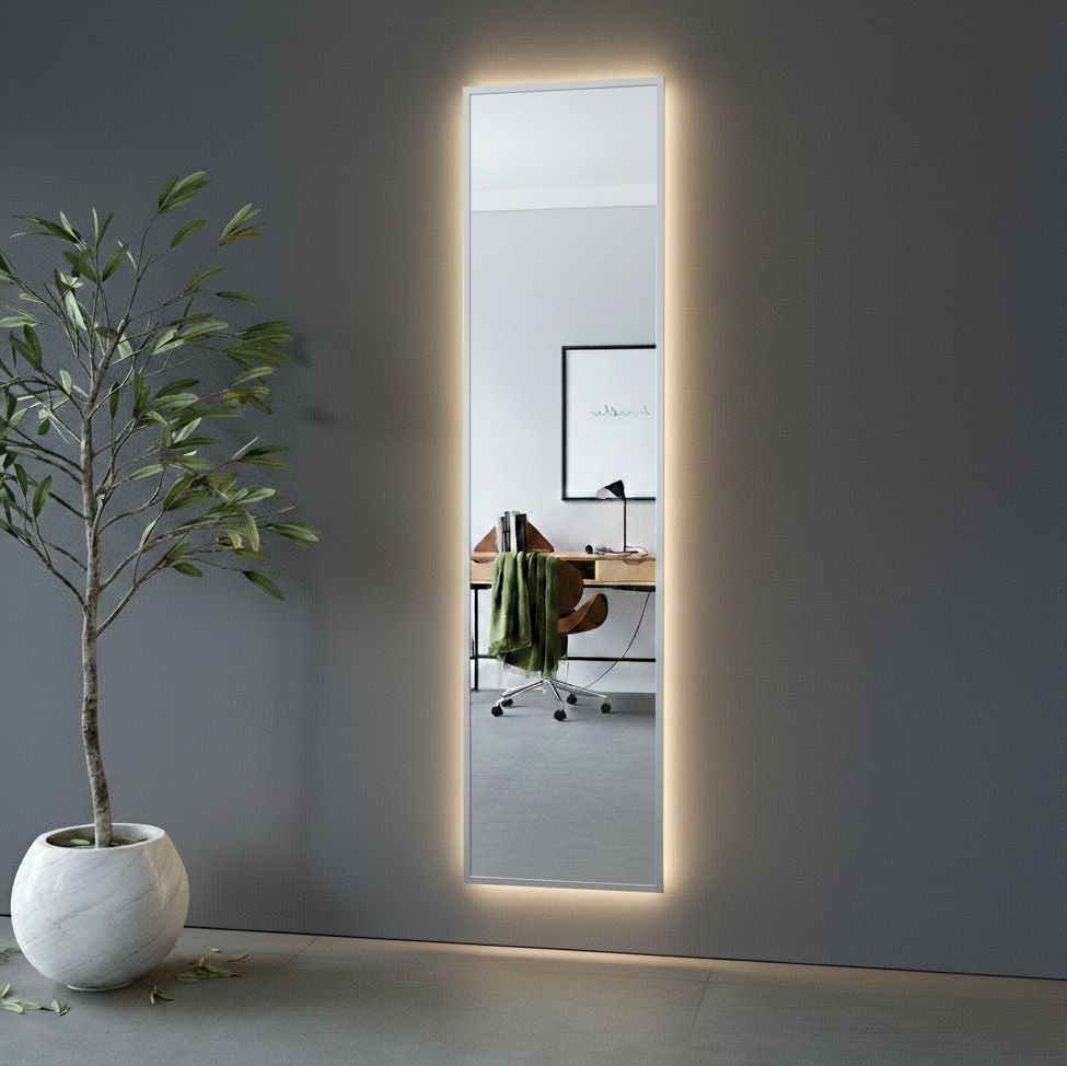Aitta-peili LED-valoilla ja hopealla kehyksellä (50x200 cm)