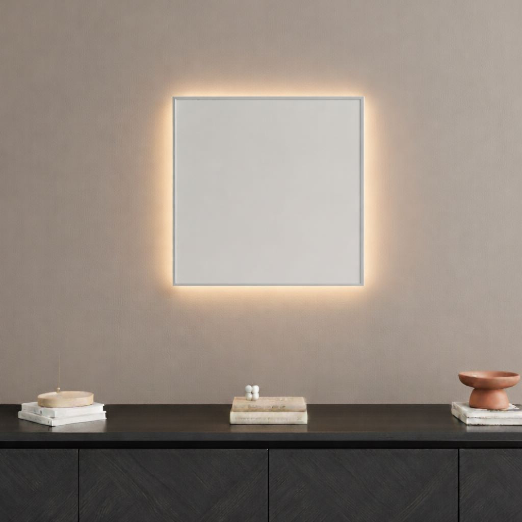 Aitta-peili LED-valoilla ja hopealla kehyksellä (50x50 cm)