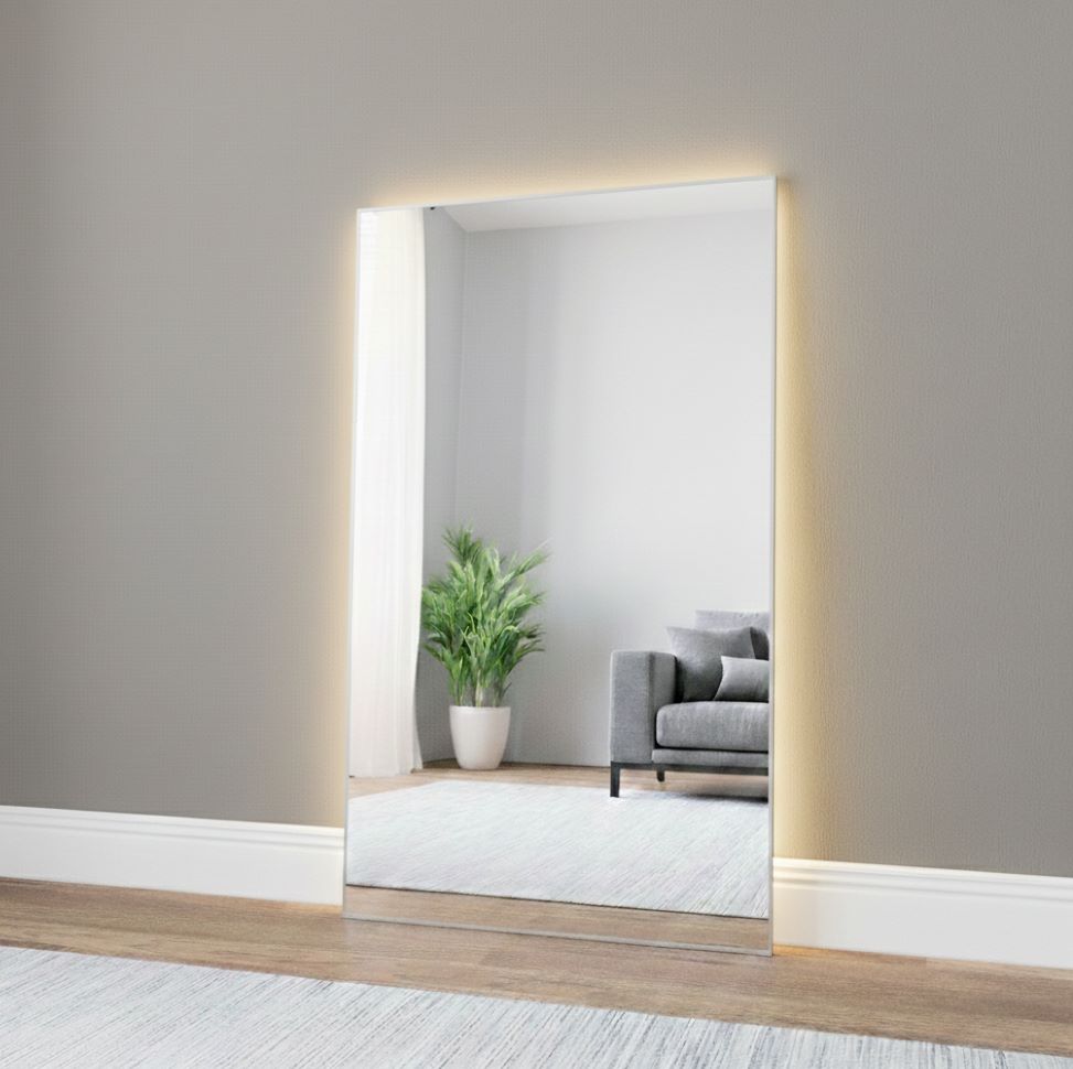 Aitta-peili LED-valoilla ja hopealla kehyksellä (80x135 cm)