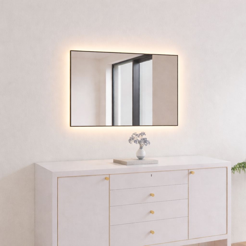 Aitta-peili LED-valoilla ja mustalla kehyksellä (50x60 cm)