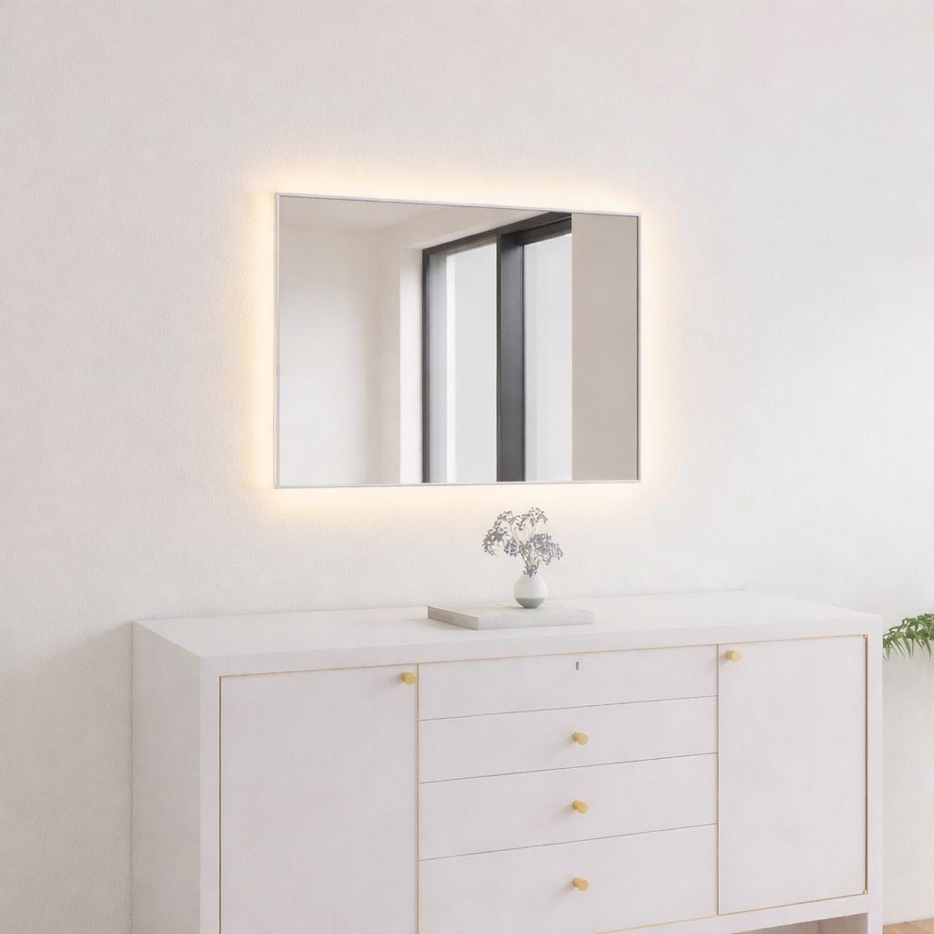 Aitta-peili LED-valoilla ja valkoisella kehyksellä (50x60 cm)