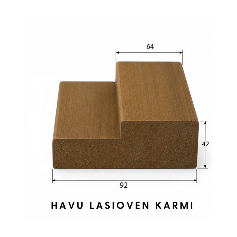 Havu – saunan lasiovi puukarmeilla