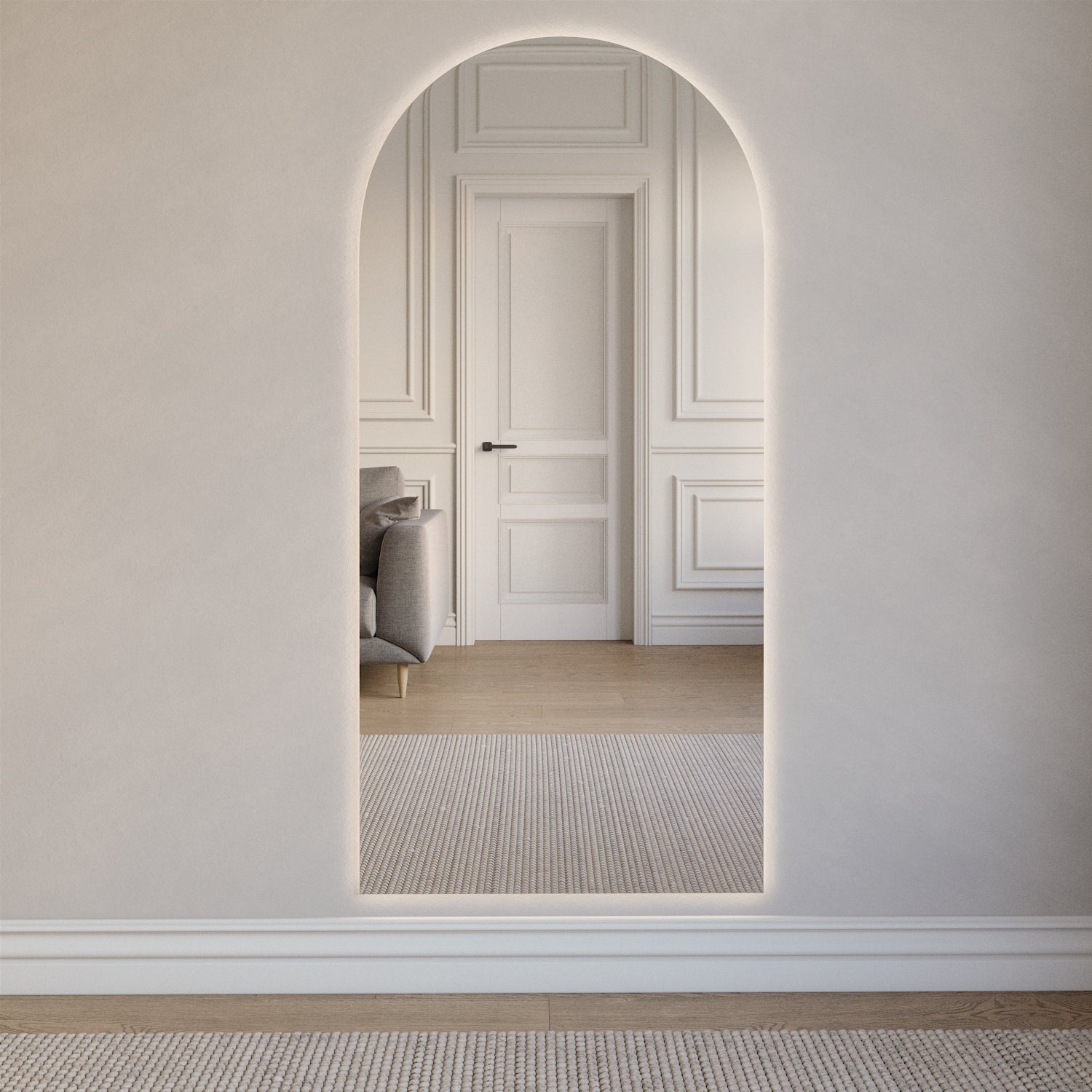 Kaari - Modern Arch Mirror With LED-Lights (70x150cm)