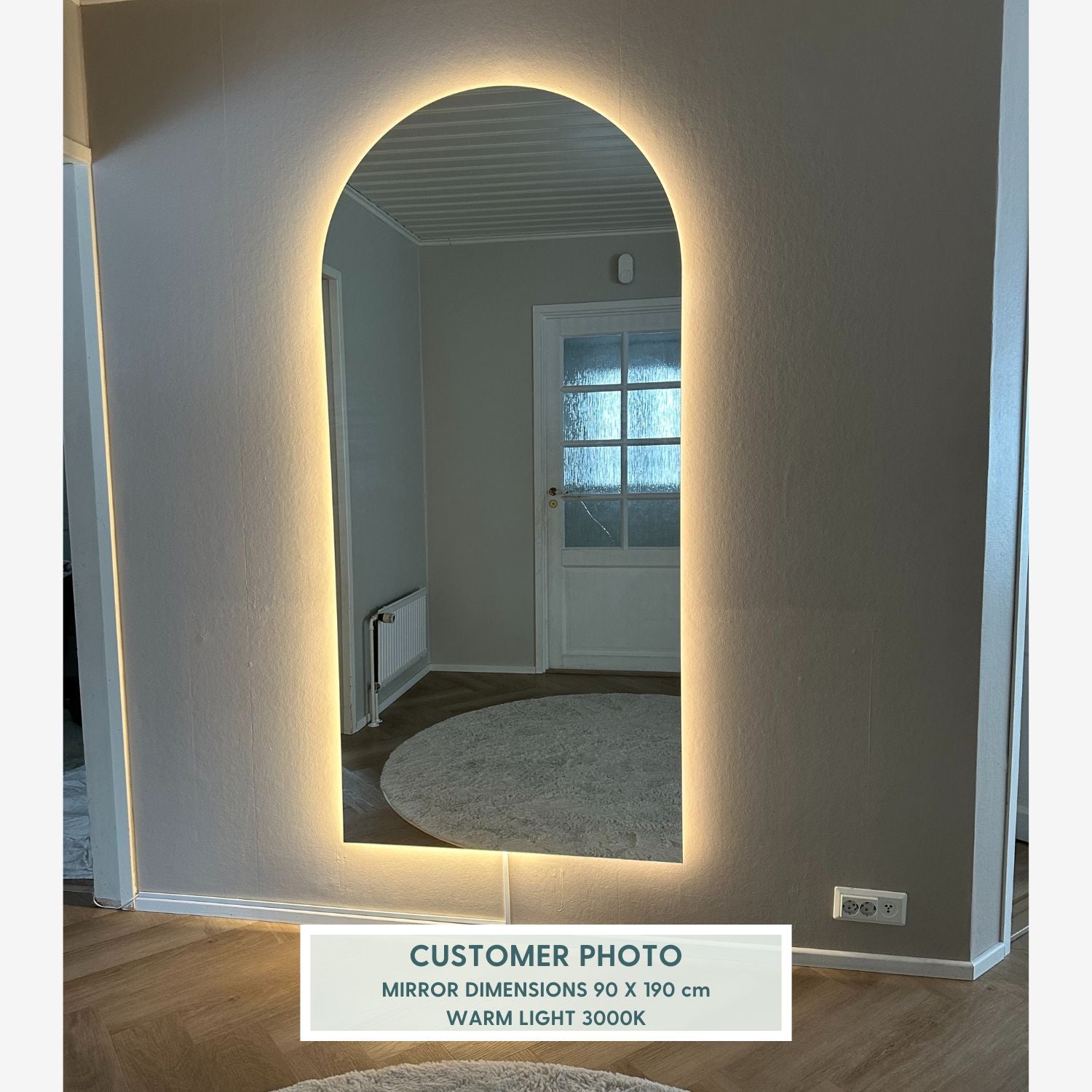 Kaari-peili LED-valoilla (90x190 cm)