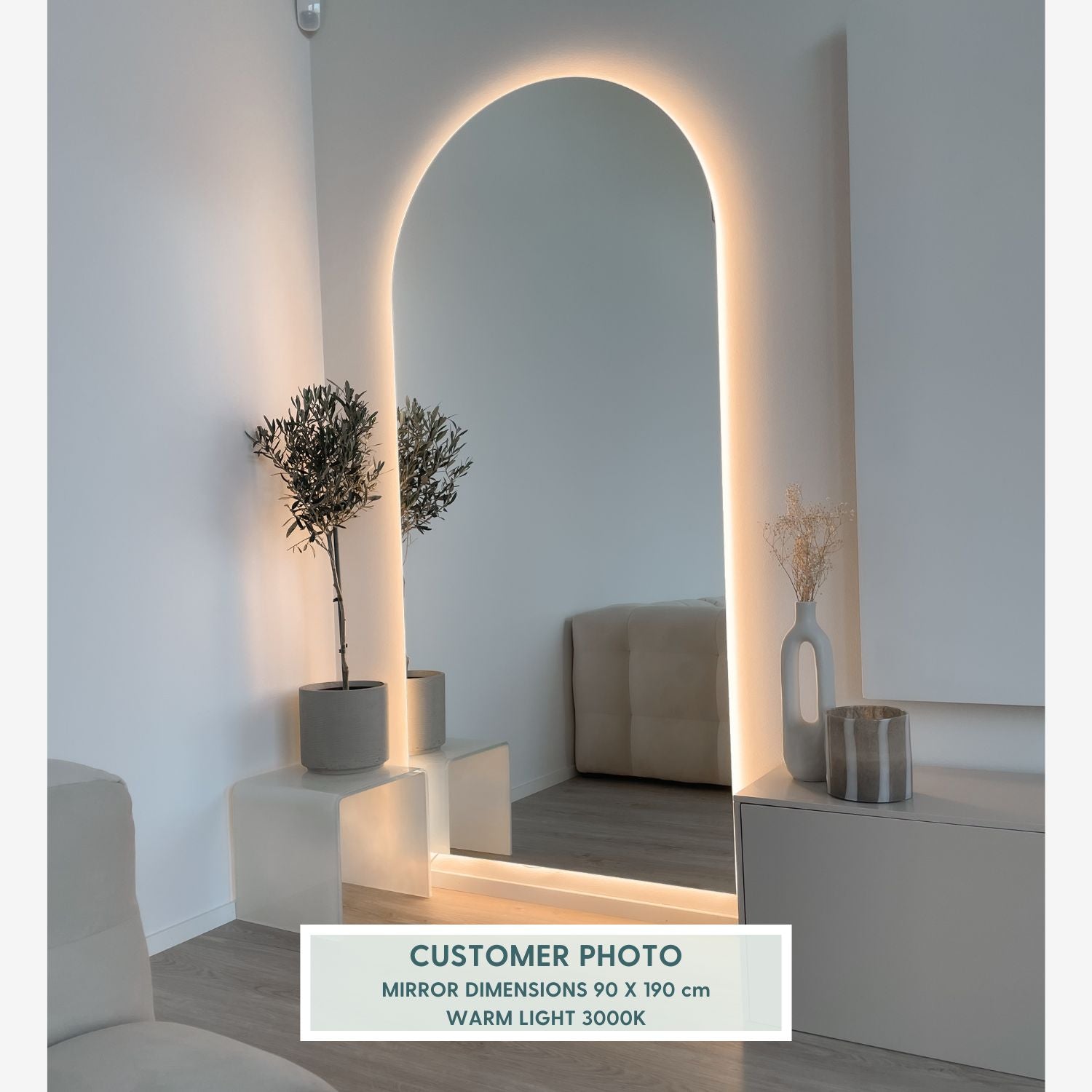 Kaari-peili LED-valoilla (90x190 cm)
