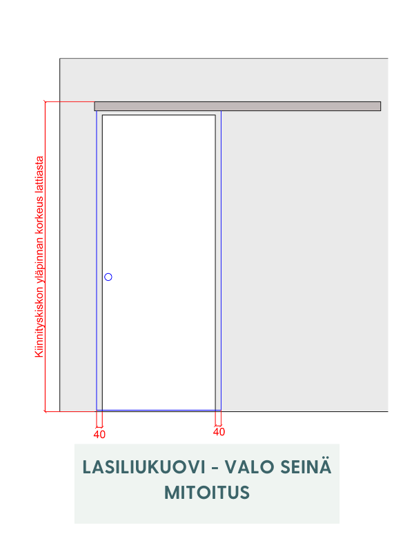 Valo Seinä – kehyksetön lasiliukuovi seinäkiinnityksellä