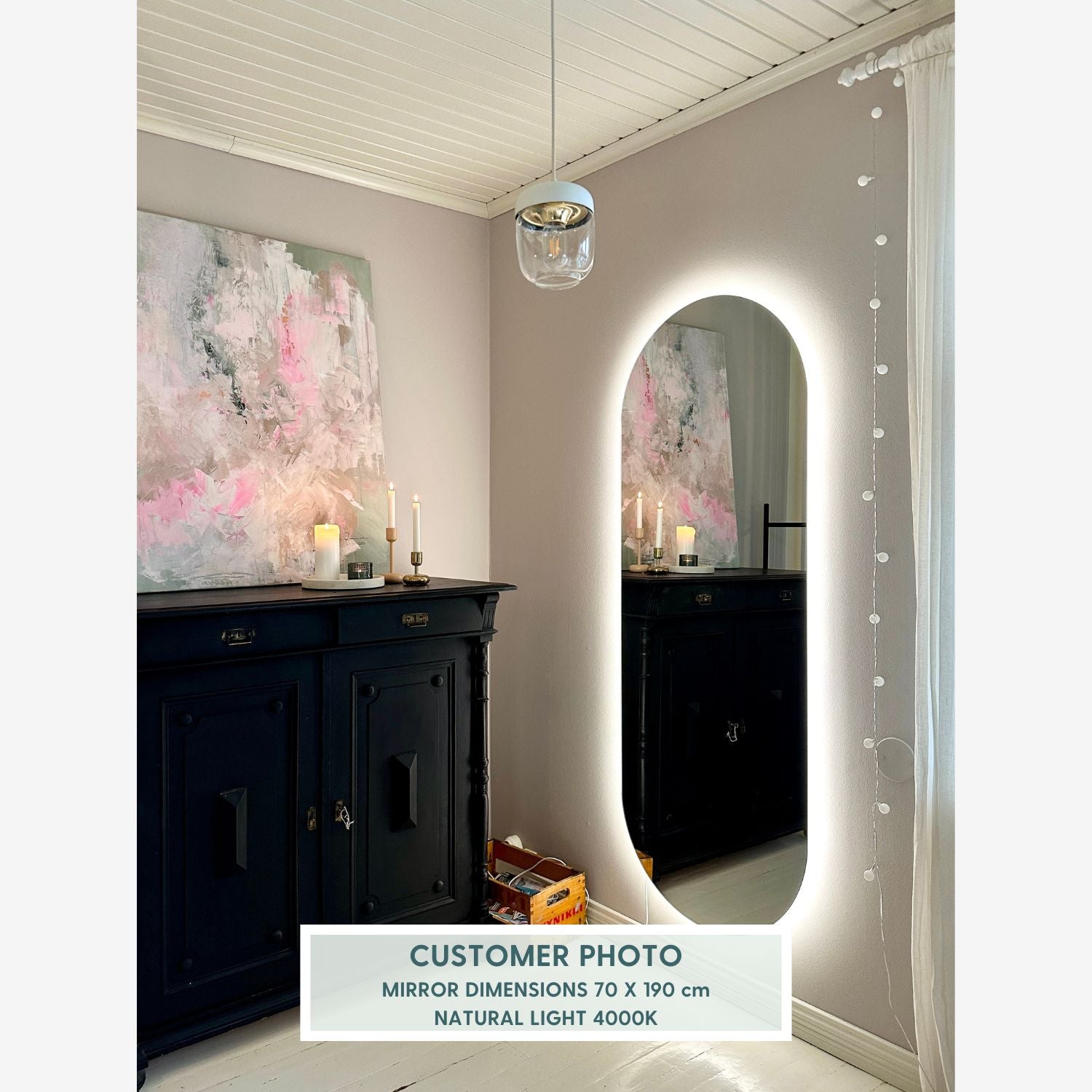 Puro-lattiapeili LED-valoilla (90x190 cm)