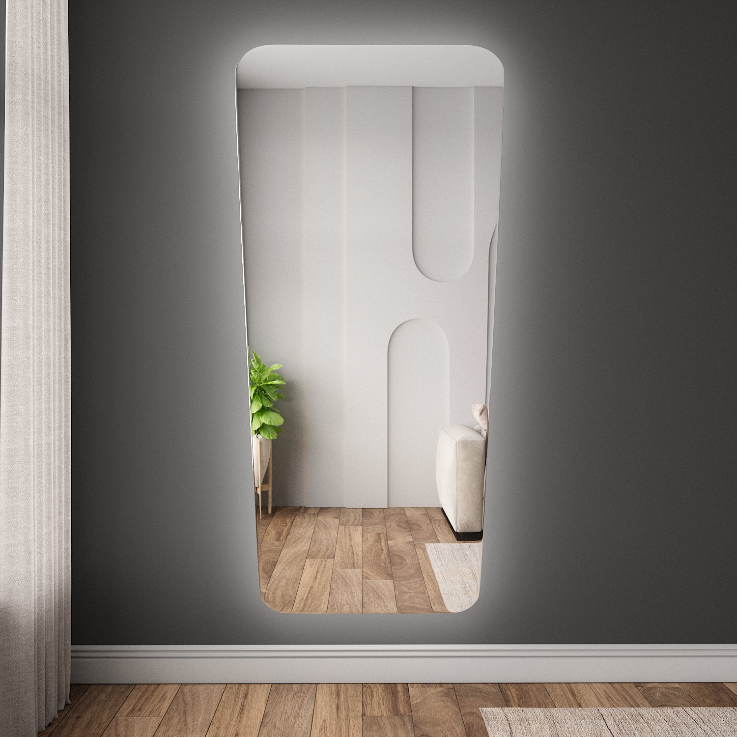 Retro-lattiapeili LED-valoilla (98x183 cm)
